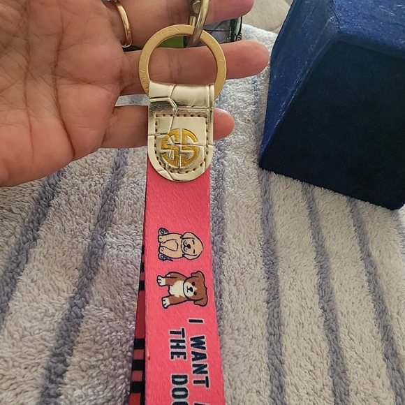 Pink and White Keychain with Dog Print - Picture 1 of 4